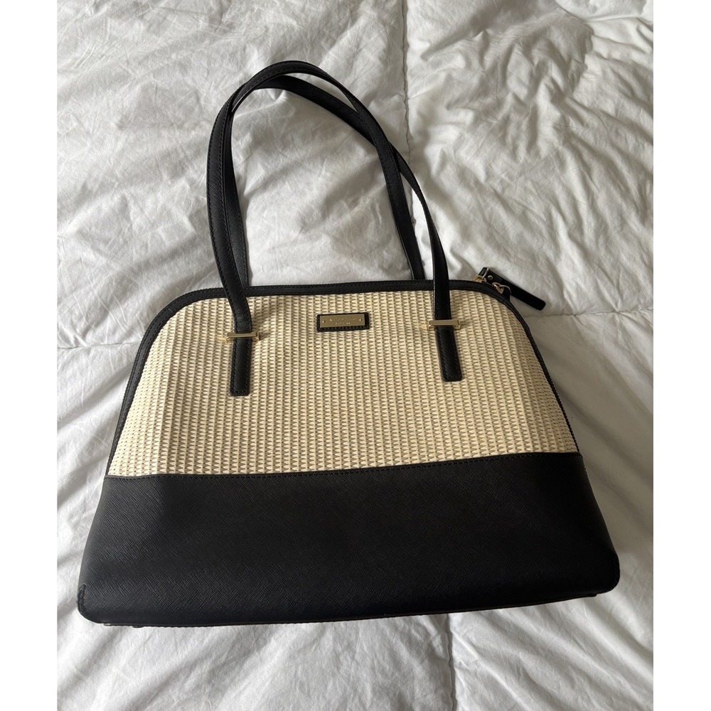 NWT New Kate Spade‎ Maise Shoulder Bag Wicker Cedar Street Straw Black Beige